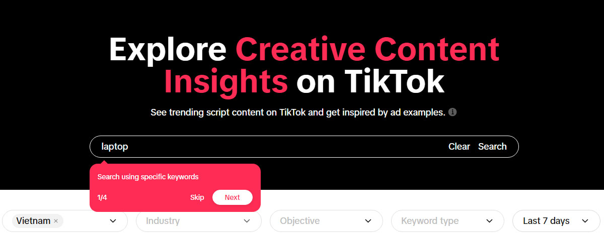 Nghiên cứu từ khóa trong Công cụ phân tích từ khóa của TikTok