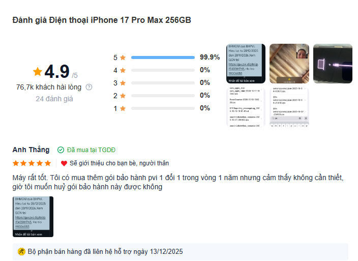 Đánh giá của khách hàng