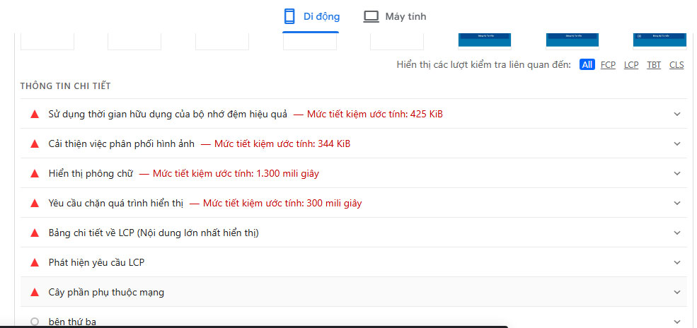 Thông tin chi tiết về tốc độ trang của Google