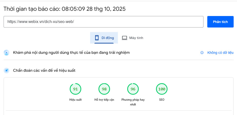 Kiểm  tra tốc độ trang web của bạn