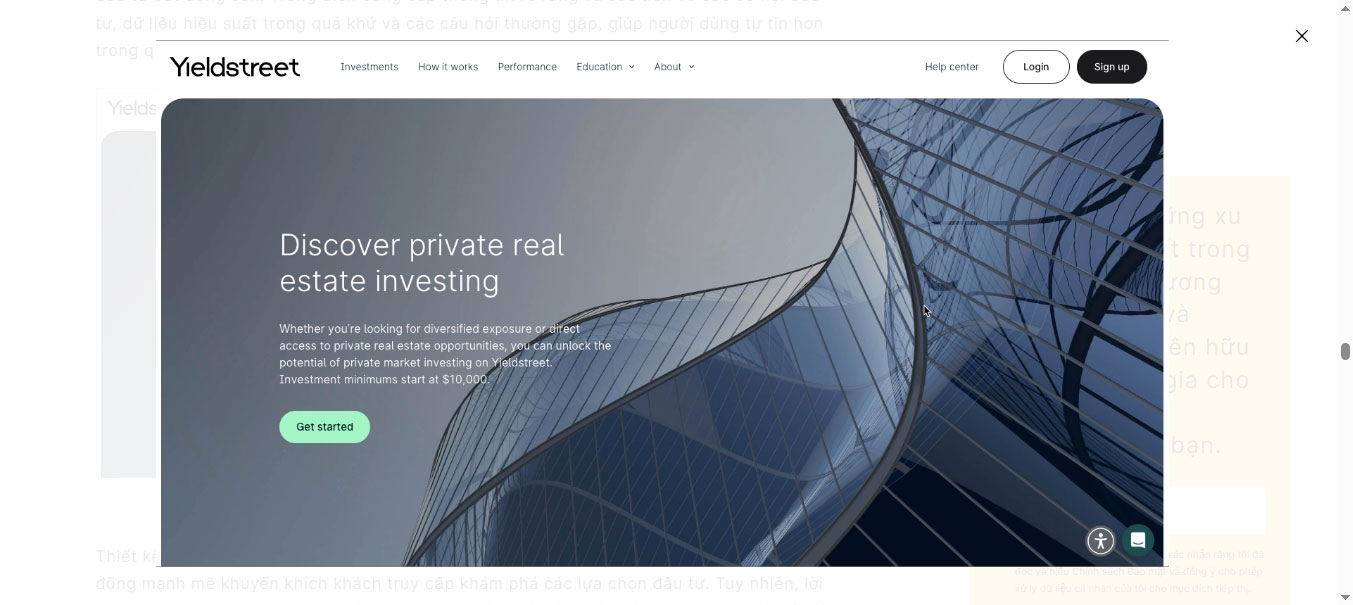 Mẫu Landing page bất động sản YieldStreet