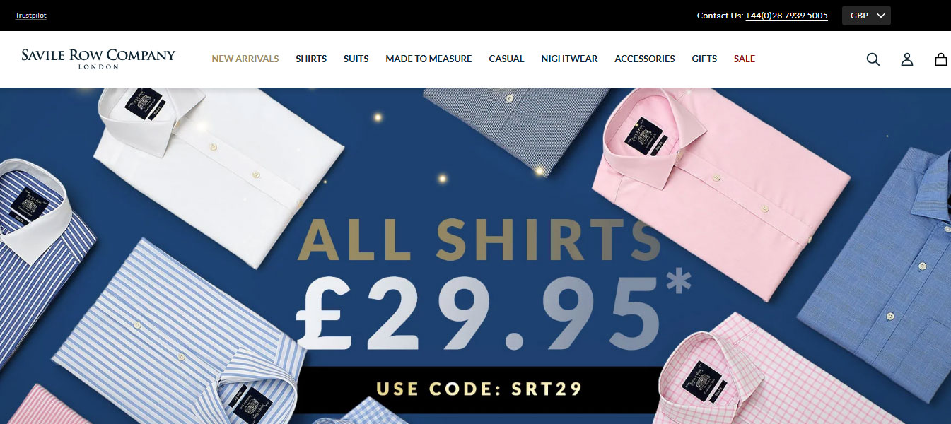 Mẫu landing page bán hàng Công ty Savile Row