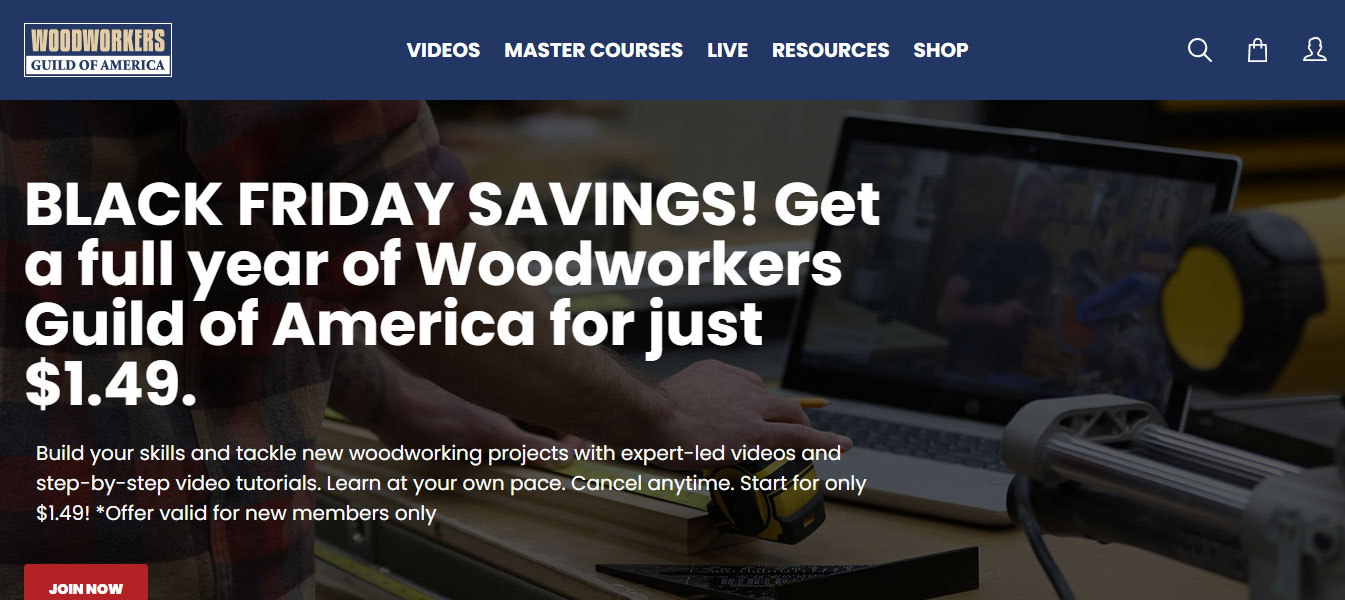 Mẫu landing page bán hàng Woodworker's Guild of America