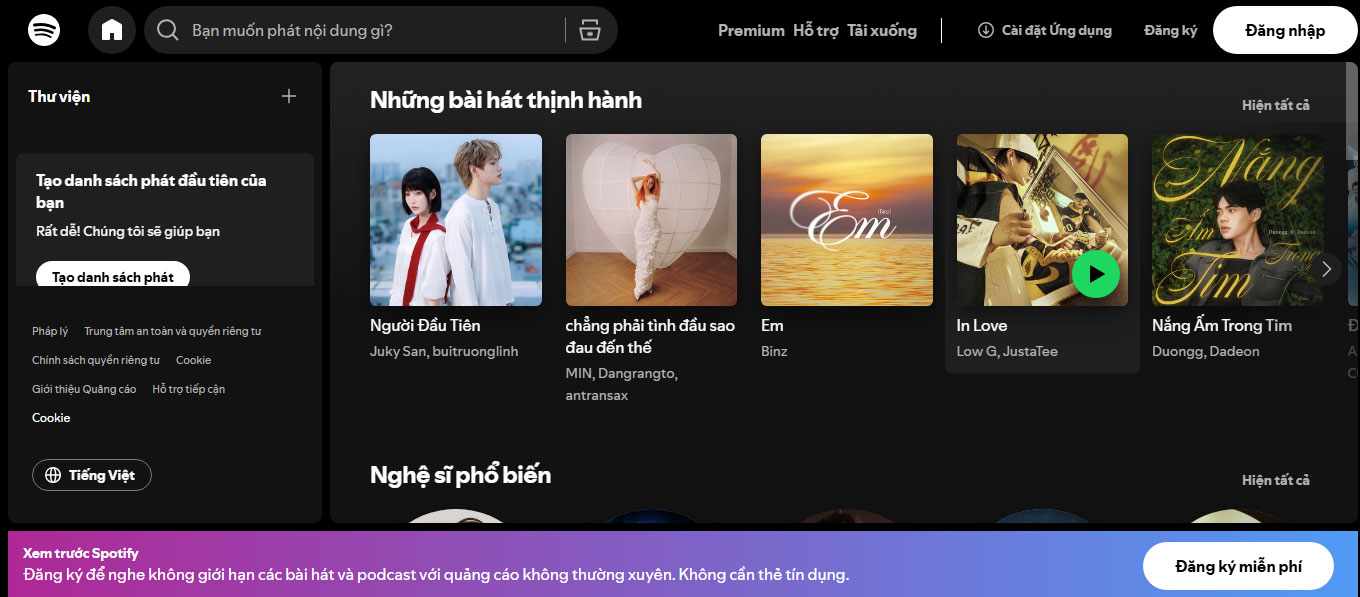 Landing page spotify