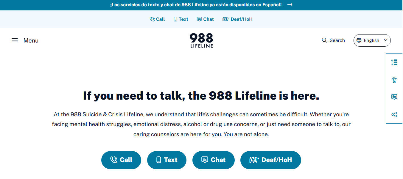 Mẫu trang đích Suicide Prevention Hotline