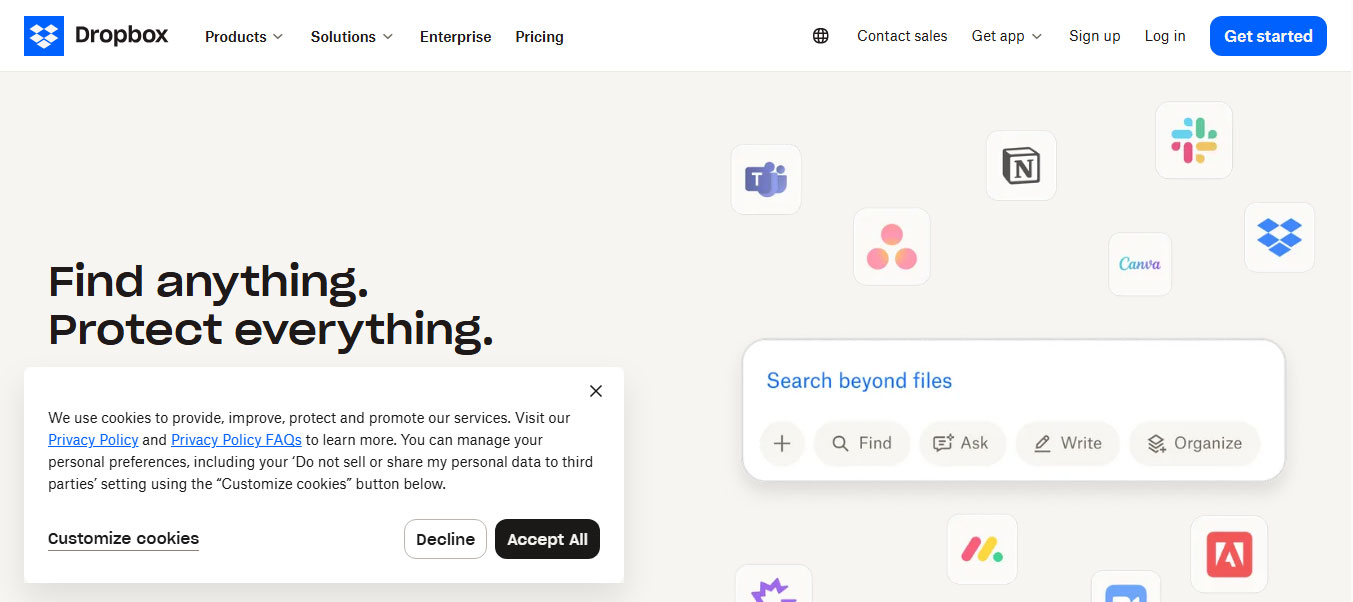 Mẫu trang đích Dropbox