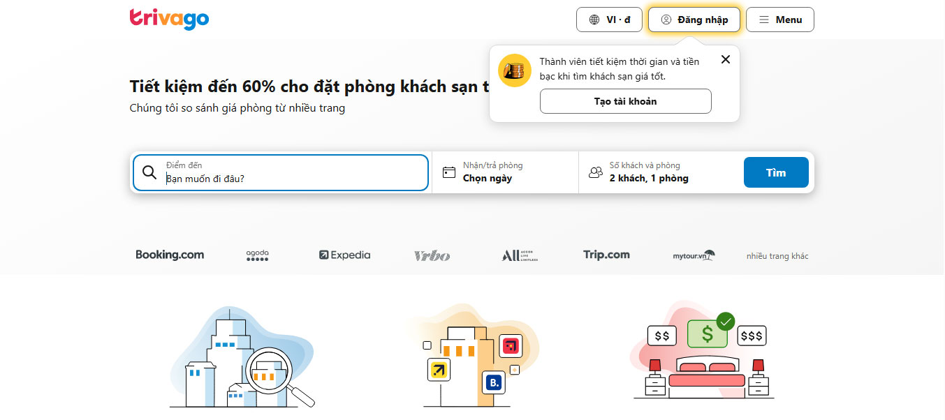 Mẫu trang đích trivago