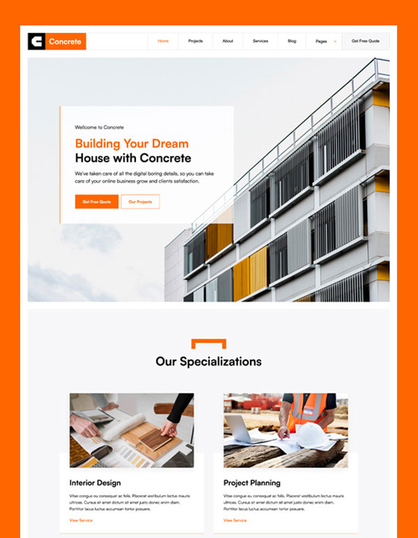 Mẫu website công ty xây dựng Concrete