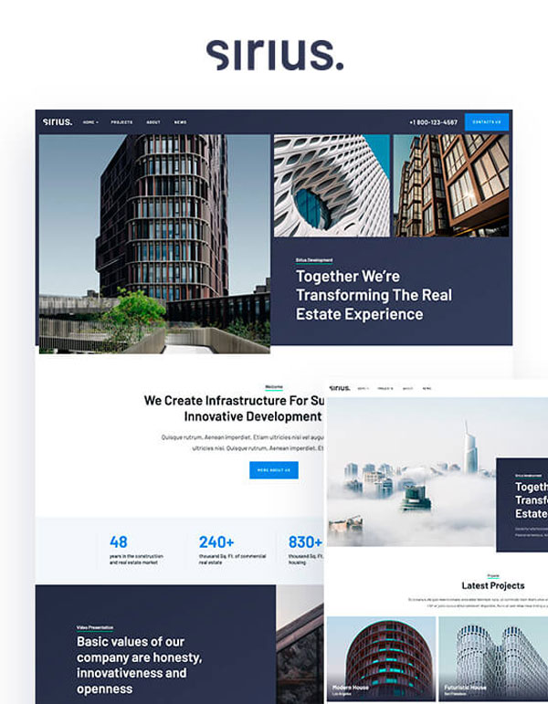 Mẫu website công ty xây dựng Sirius