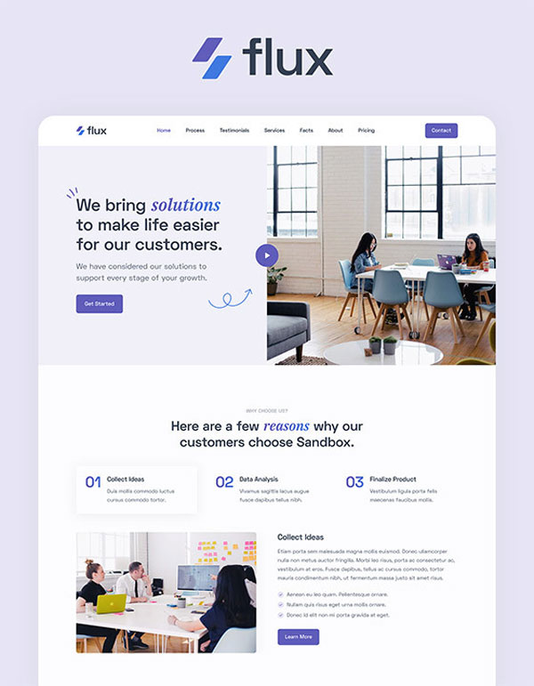 Mẫu web giới thiệu công ty Flux