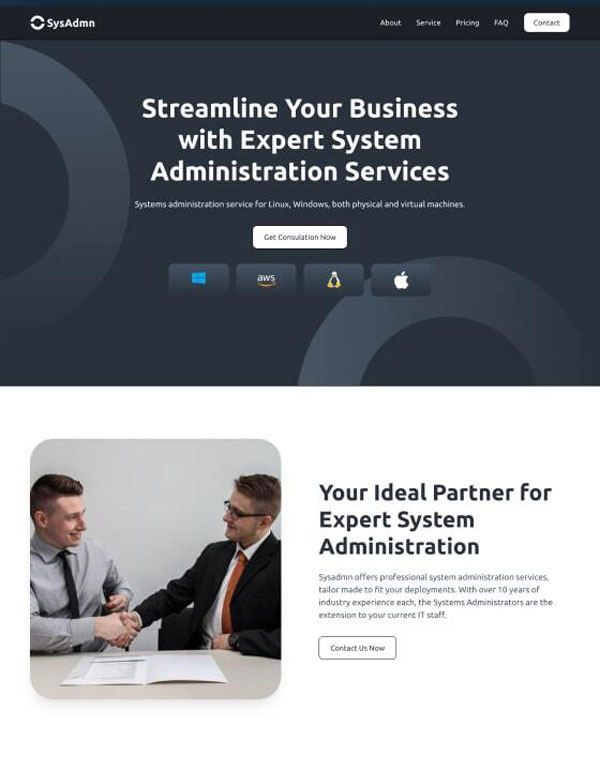 Mẫu web giới thiệu công ty Sysadmn
