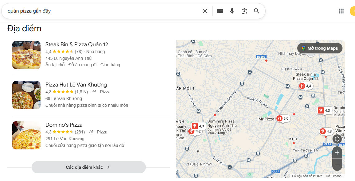 quán pizza gần đây