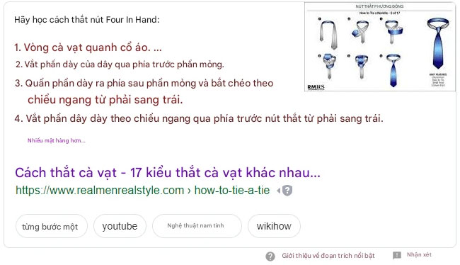 Đoạn trích nổi bật của Google về cách thắt nút cà vạt