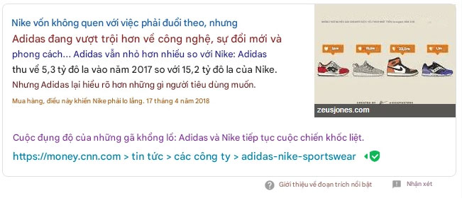 Đoạn trích nổi bật so sánh của Google về Nike