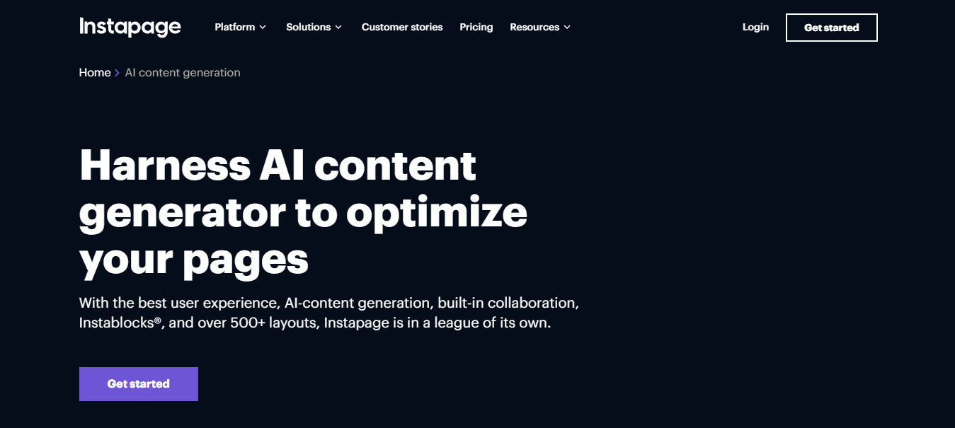 Tạo Landing Page bằng AI instapage
