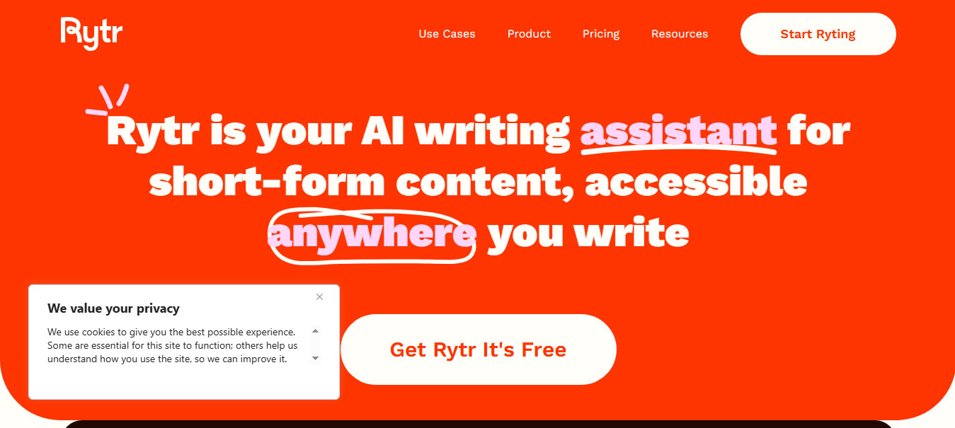 Tạo Landing Page bằng AI rytr