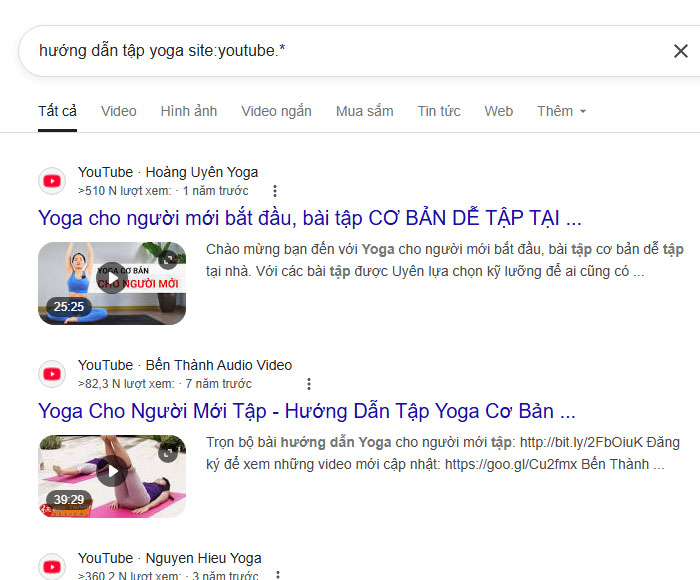 Tìm từ khoá youtube trên google