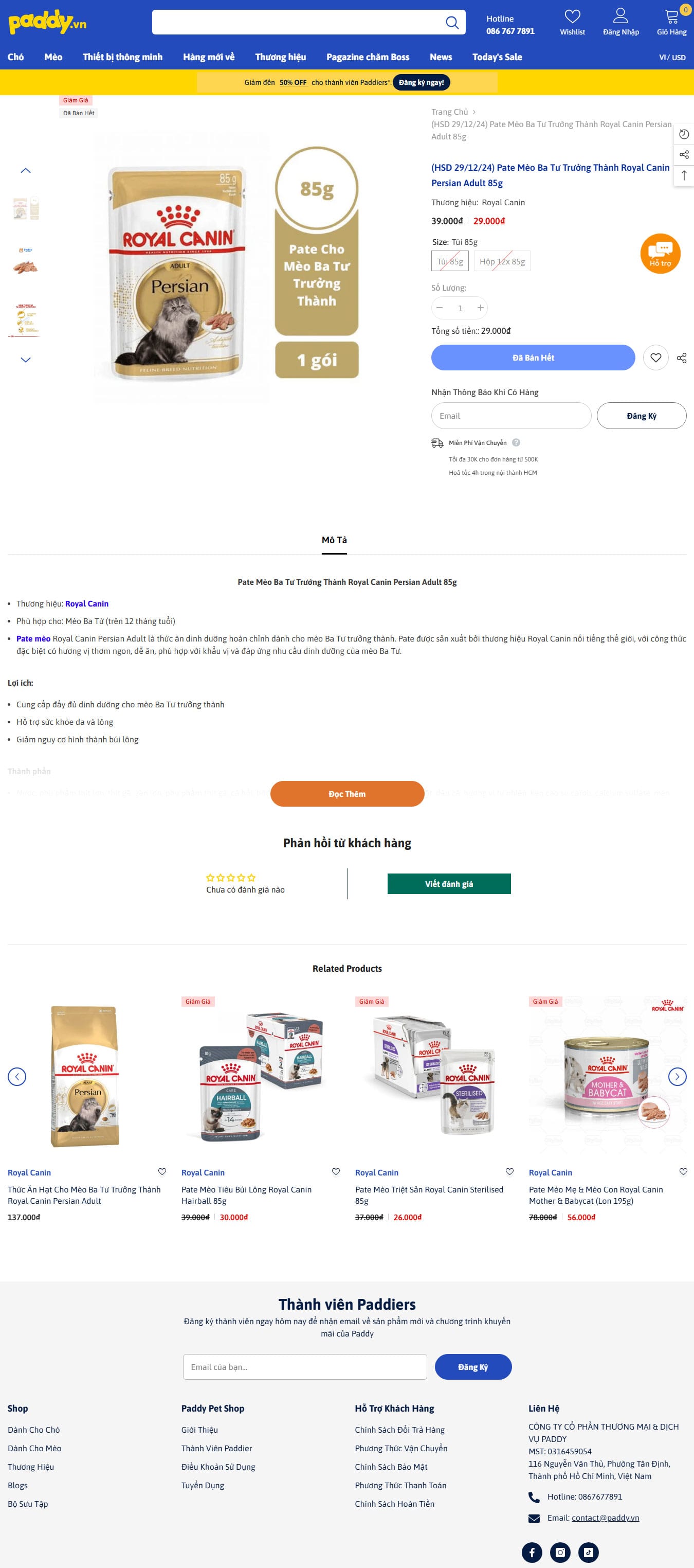 Chi tiết mẫu web bán đồ thú cưng