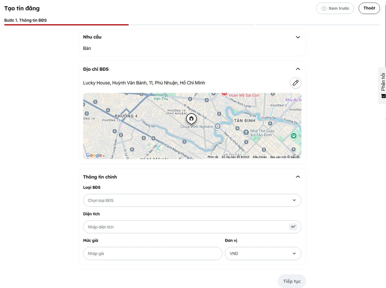 Trang đăng tin mẫu web bất động sản