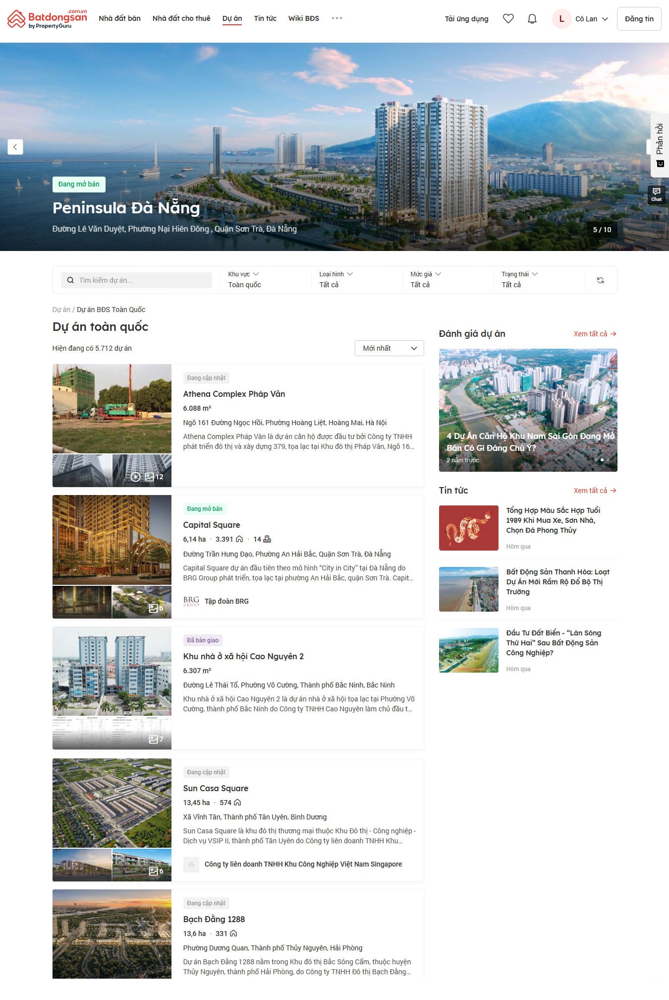 Trang dự án mẫu web bất động sản