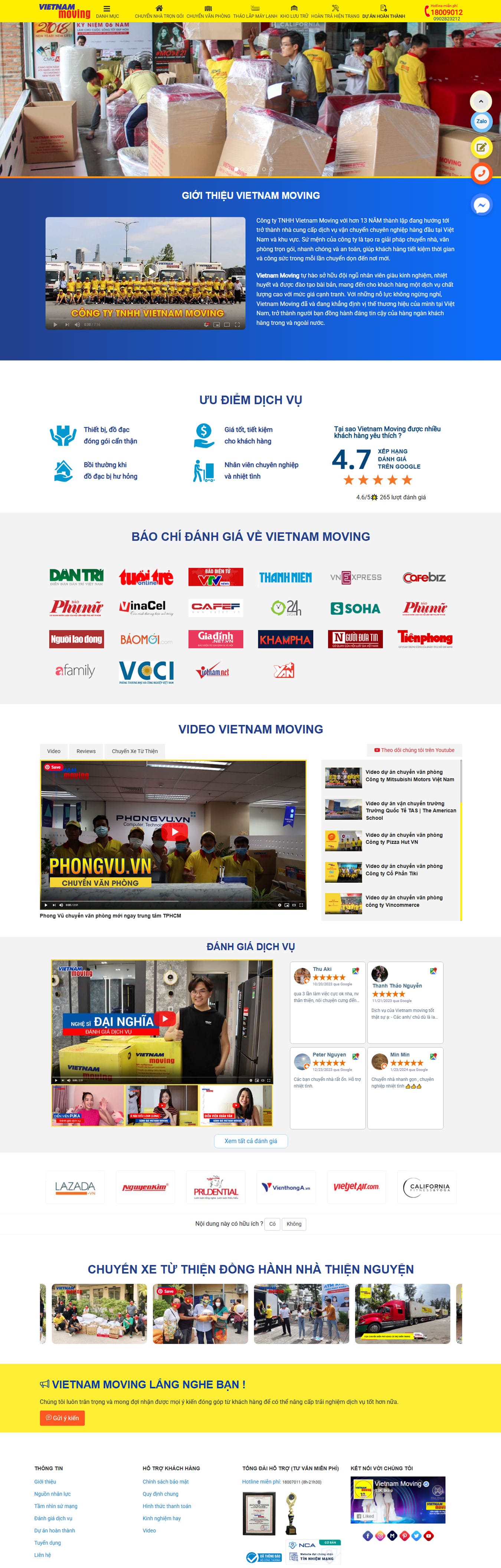 Giao diện mẫu web dịch vụ chuyển nhà