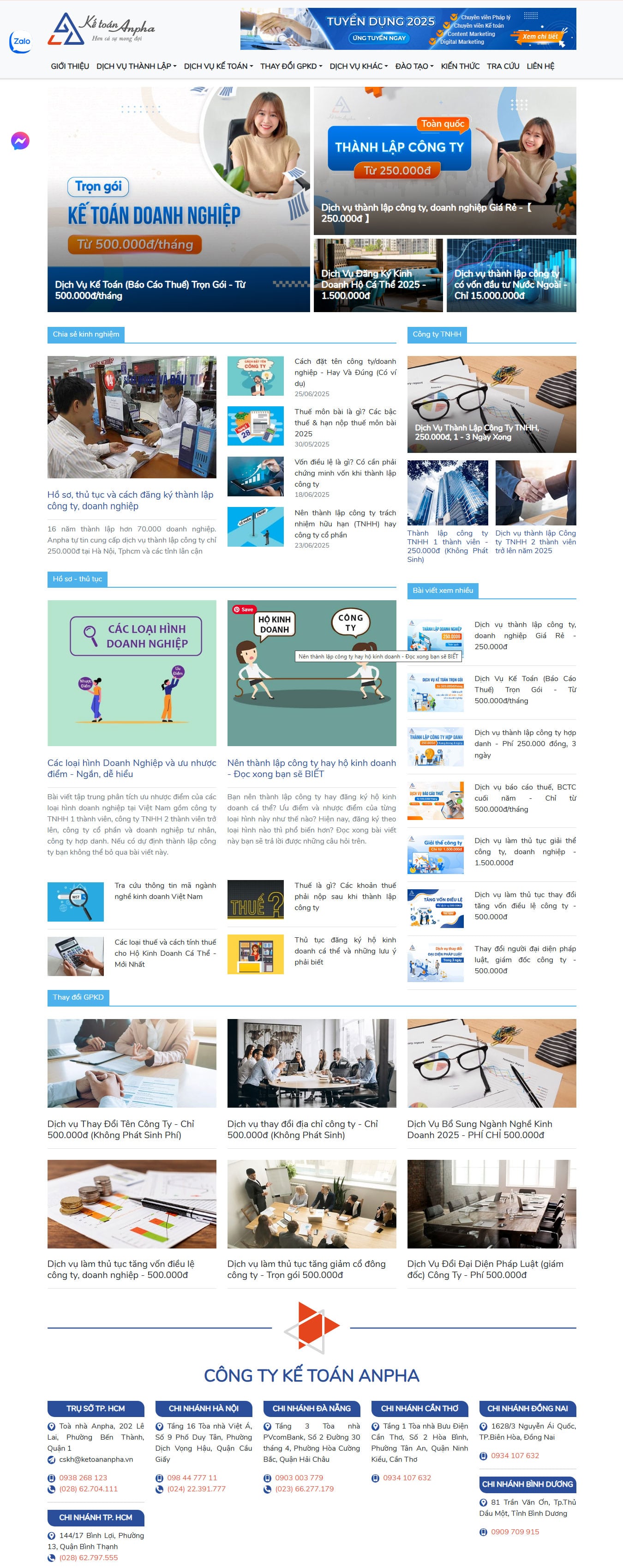 Giao diện mẫu web dịch vụ kế toán thành lập công ty