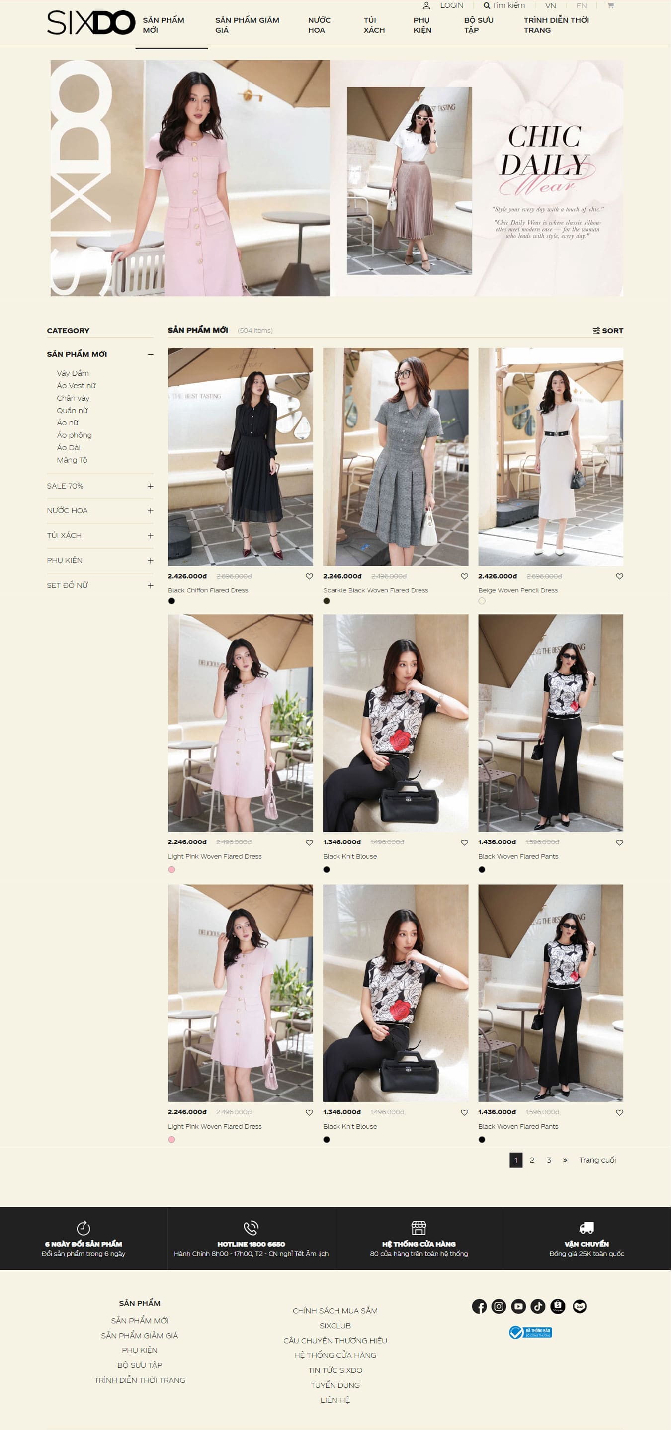 Trang sản phẩm mẫu web bán thời trang quần áo