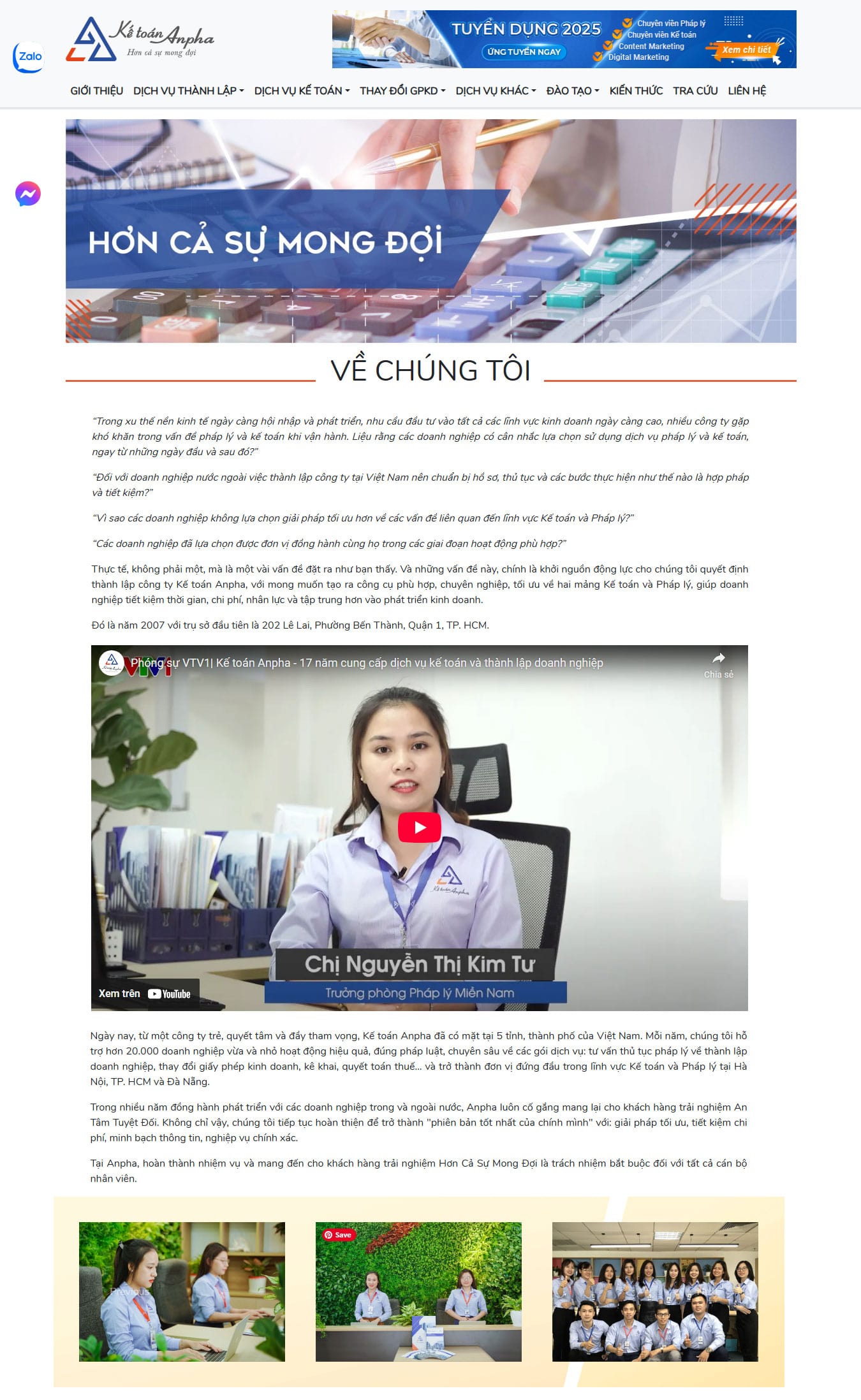 Về chúng tôi mẫu web dịch vụ kế toán thành lập công ty