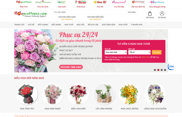 Mẫu web bán hoa đẹp hiện đại